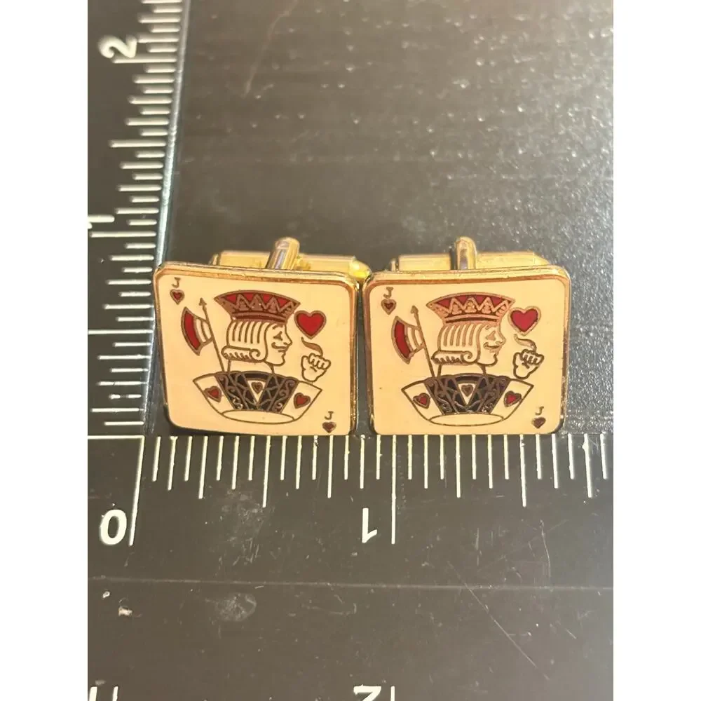 Vintage Jack of Hearts Playing Card Enamel Cufflinks